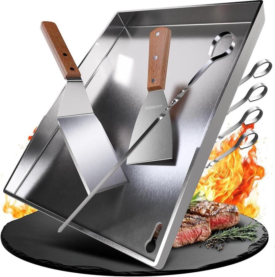 Grillplaat Bakplaat BBQ Buiten koken Lekvrije randen 40 x 30 cm Zilver
