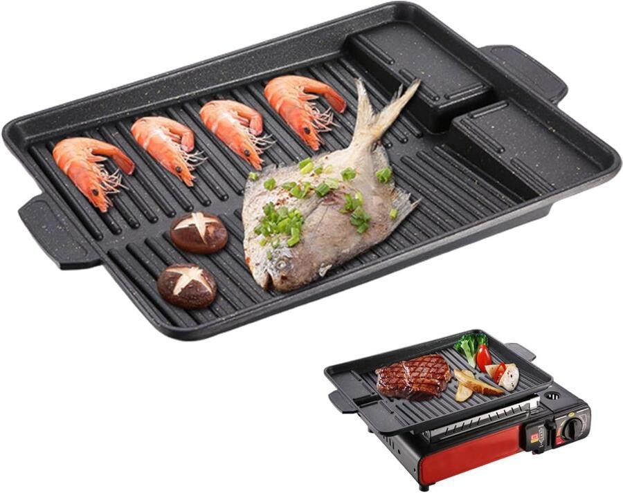Grillplaat Bakplaat BBQ Outdoor Koken Gietijzeren Plaat 37x26 cm Zwart