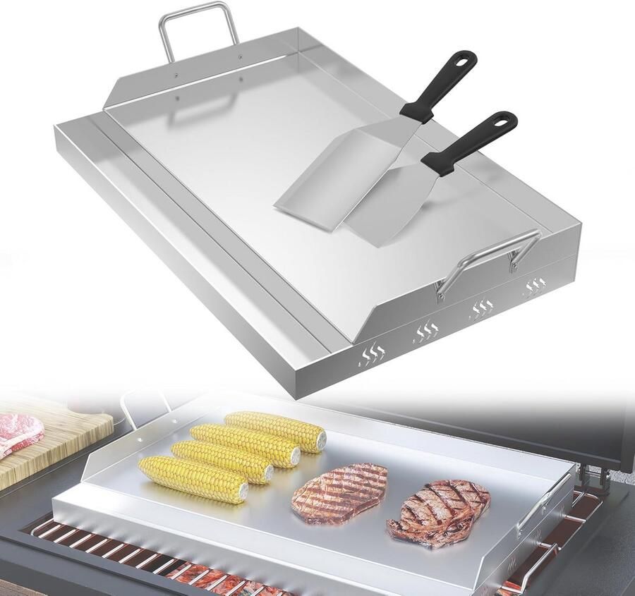 Grillplaat Bakplaat Buiten koken Gelijkmatige warmte 54 x 32 cm Zilver
