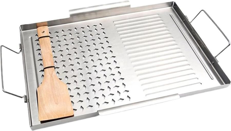 Grillplaat Bakplaat Roestvrijstalen bakplaat Buiten koken Uniforme warmtegeleiding 43x29.2x2 cm Zilver