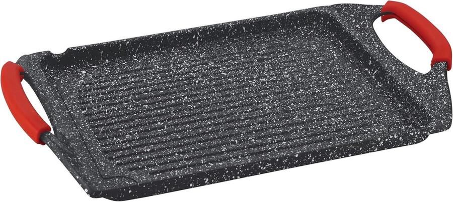 Grillplaat Bakplaat Gezellig Grillen Steenlook Coating 45 x 27 cm Zwart