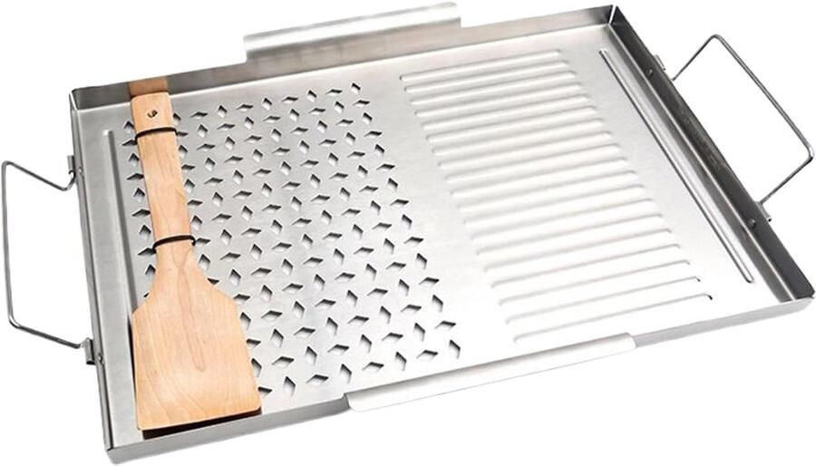 Grillplaat Bakplaat Kookplaat Binnen en Buiten Met Handgrepen 40x32cm Zilver