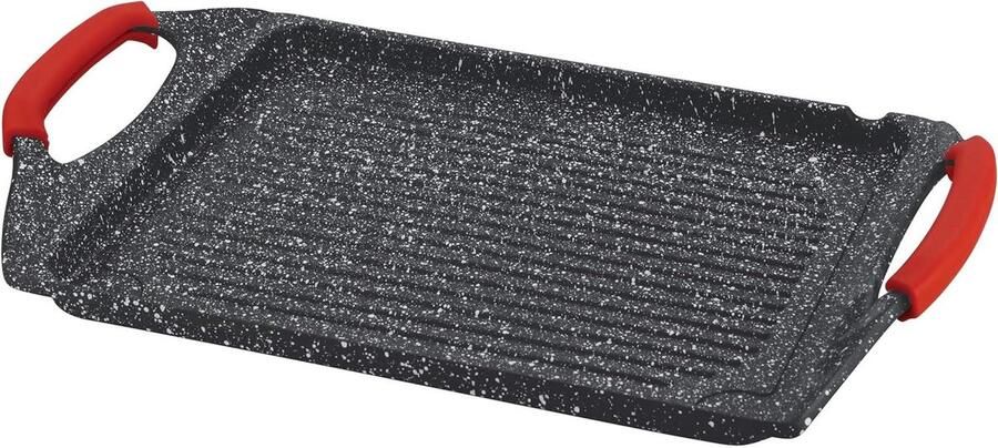 Grillplaat Bakplaat Lekker Grillen Steenlook Coating 45 x 27 cm Zwart