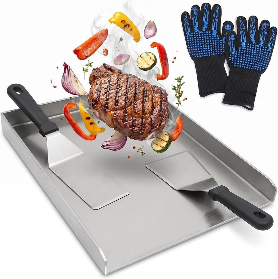Grillplaat Bakplaat Plancha Barbecue Koken Roestvrij Staal 30 x 40 cm Zilver