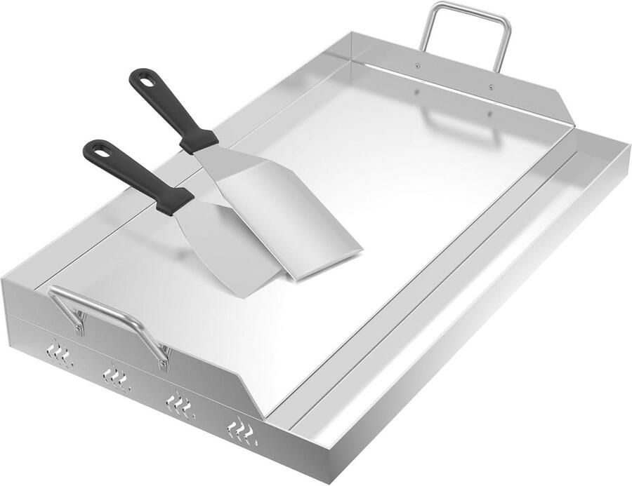 Grillplaat RVS BBQ Plancha Buiten Koken Geïntegreerde Vetgoot 51 x 32 cm Zilver