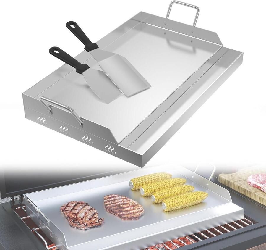 Grillplaat Bakplaat Plancha Buiten Koken Roestvrij Staal 54 x 32 cm Zilver