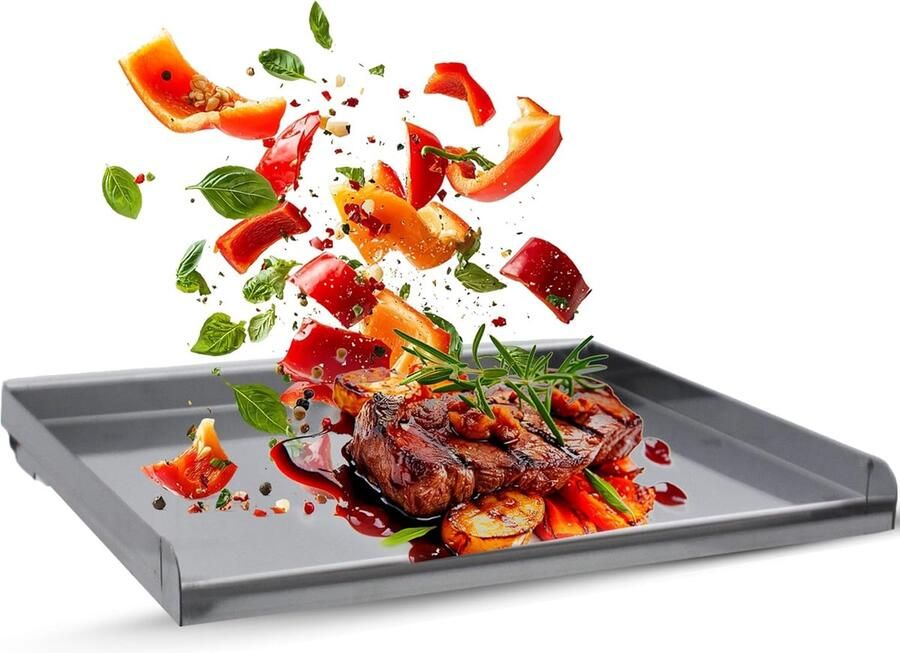 Grillplaat Bakplaat Plancha Outdoor Koken Roestvrij Staal 48x42 Cm Zilver