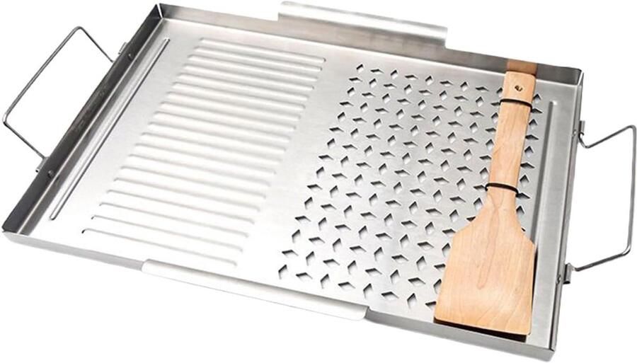 Grillplaat Bakplaat Roestvrijstalen bakplaat Buiten koken Uniforme warmtegeleiding 43x29.2x2 cm Zilver