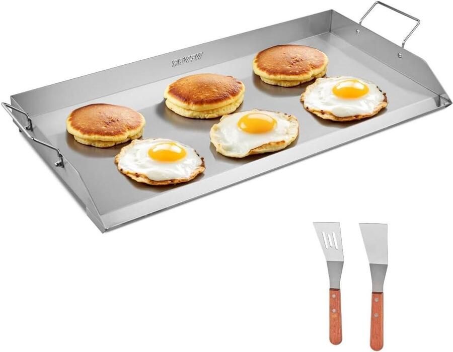 Grillplaat Bakplaat Platte Grill Buiten Koken Roestvrij Staal 81x37 cm Zilver