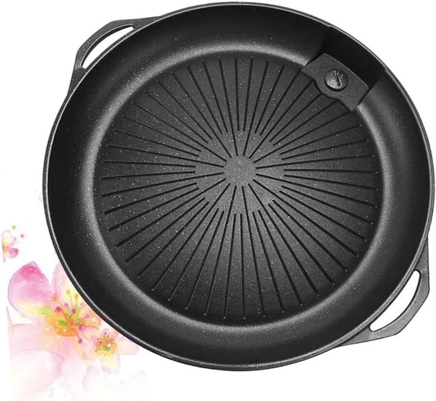 Grillplaat Barbecue Buiten Koken Outdoor Barbecuen Antiaanbaklaag 38 cm Zwart