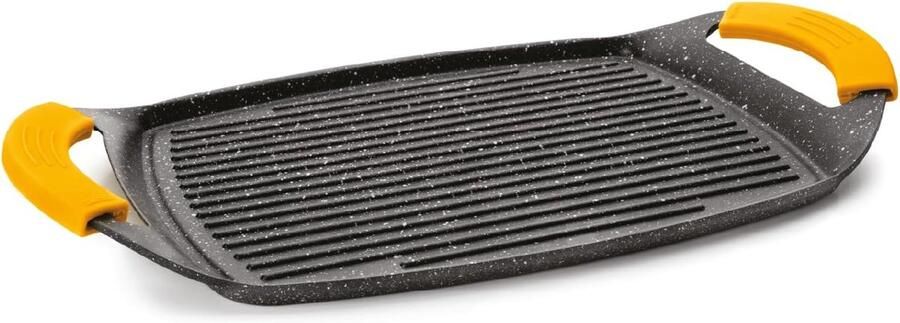 Grillplaat Basic Stone gegolfd 36 x 23 cm gegoten aluminium antiaanbaklaag met steenmotief geschikt voor inductie