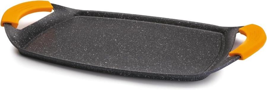 Grillplaat Basic Stone Gegoten Aluminium Pan Gezond Grillen Antiaanbaklaag Steenmotief 36 x 23 cm Zwart Oranje