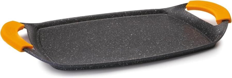 Grillplaat Basic Stone Gegoten Aluminium Pan Lekker Koken Antiaanbak Steenmotief 36 x 23 cm Zwart Oranje