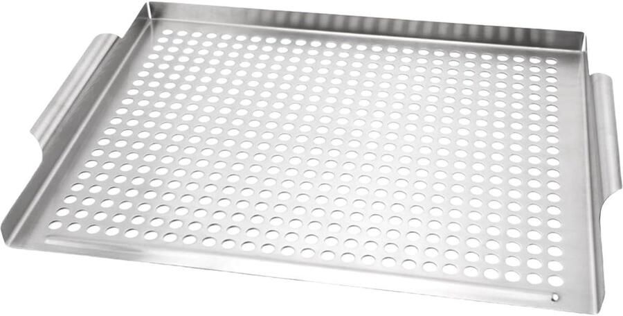Grillplaat BBQ Bakplaat Grillrooster Outdoor Koken Geoptimaliseerde Vetafvoer 36.8 x 29.4 cm Zilver