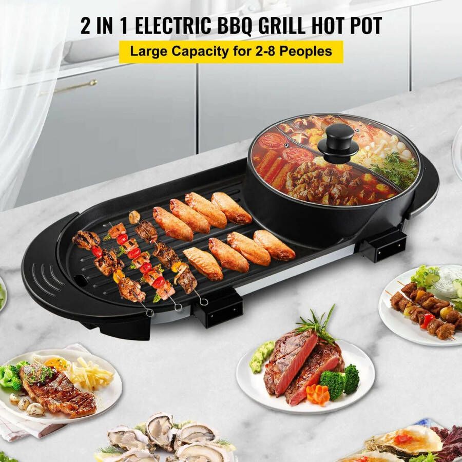 Brivia Grillplaat BBQ Pan 2-in-1 Grill apparaat voor op tafel Gourmet Anti-aanbaklaag 67 centimeter 5 Standen 2200W