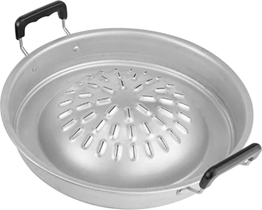 Grillplaat BBQ Pan Buiten Koken Dubbele Handgrepen 30cm Zilver