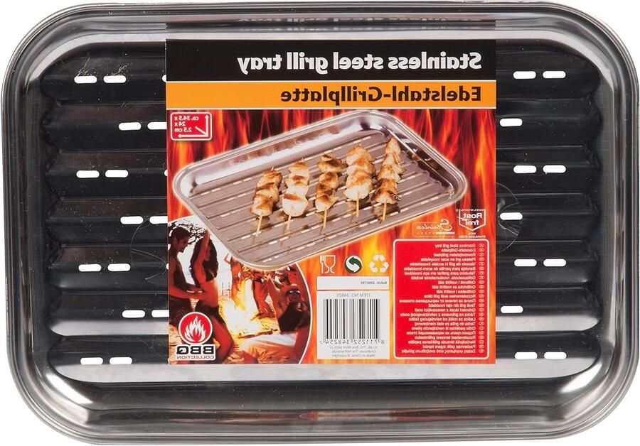 Grillplaat BBQ plaat RVS Barbecueën Geïntegreerde groeven 345 x 24 x 25 cm Zilver