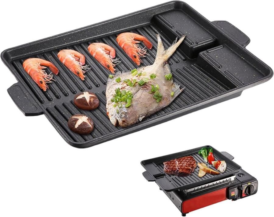 Grillplaat Bakplaat BBQ Outdoor Koken Gietijzeren Plaat 37x26 cm Zwart