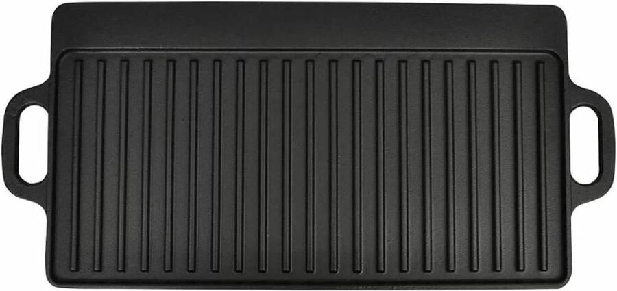 Grillplaat BBQ Schaal Buiten Koken Gietijzer Reversible 38x23cm Zwart