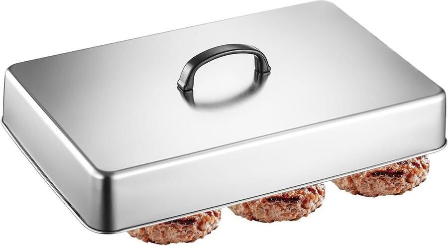 Grillplaat Bedruipdeksel Stoomdeksel Bakplaat Gelijkmatig Koken Hittebestendige Grip 43.8 x 28.5 cm Zilver