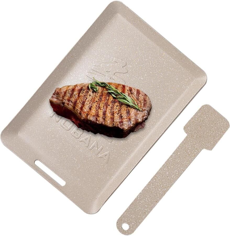 Grillplaat Braadpan Buiten Koken Antiaanbaklaag 24.5 x 16.7 cm Beige