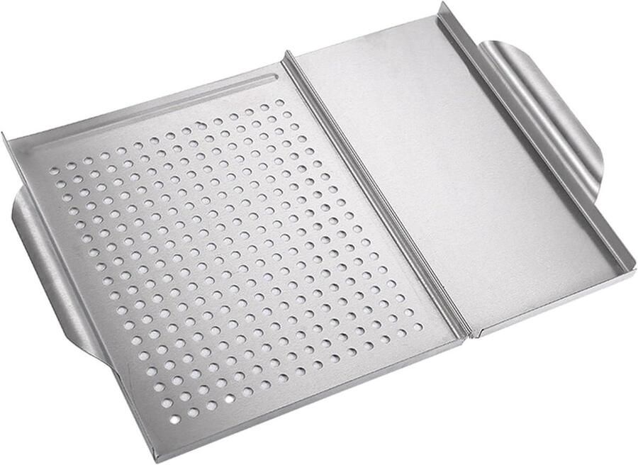 Grillplaat Buiten Groentemand Grill Buiten Koken 2-in-1 Functie 46.5 x 32.9 cm Zilverkleurig