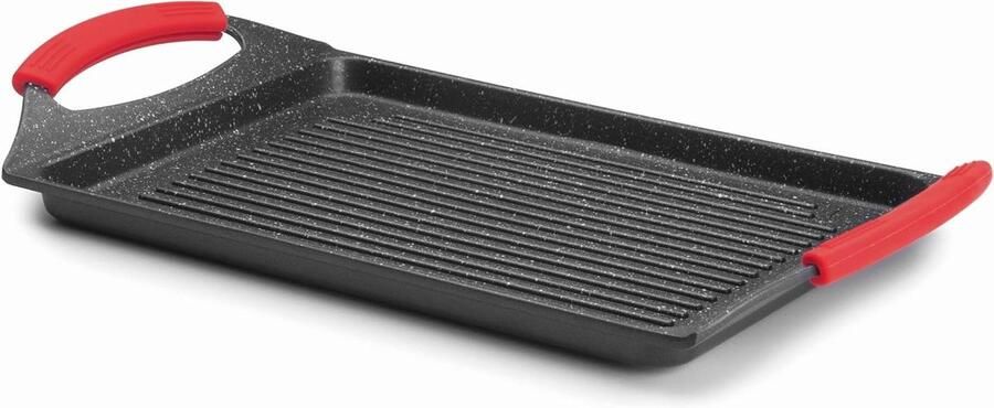 Grillplaat Eco Stone Bakplaat Aluminium Gezond Koken Afneembare Handgrepen 33 x 25 cm Zwart