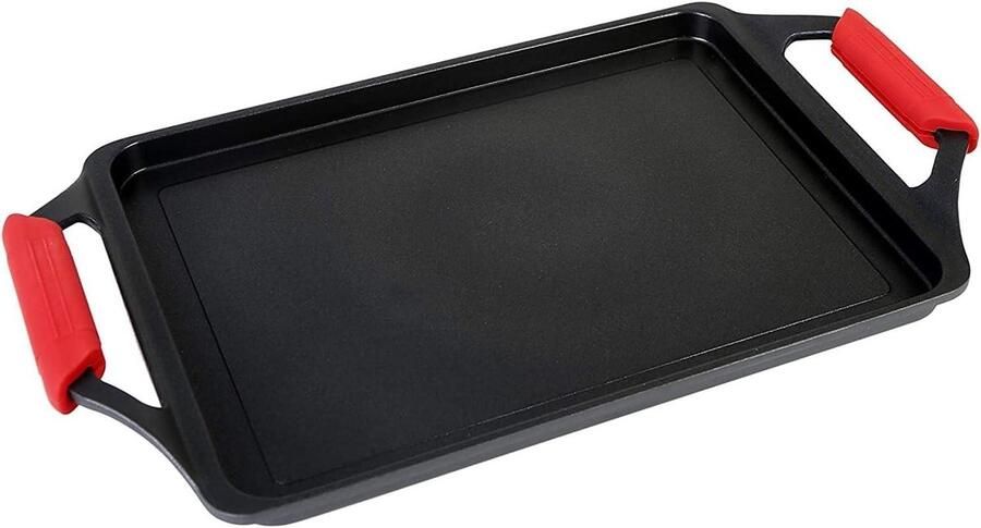 Grillplaat Gegoten Aluminium Gelijkmatig Koken Afneembare Handgrepen 43 x 25 cm Zwart