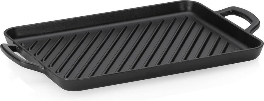 Grillplaat Gietijzer Bakplaat Binnen Grillen Extra Hoge Ribben 35 x 25 cm Zwart