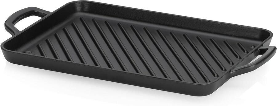 Grillplaat Gietijzer Bakplaat Fornuis Binnen Grillen Extra Hoge Ribbels 35 x 25 cm Zwart