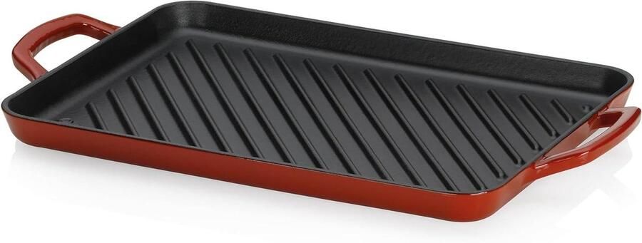 Grillplaat Gietijzer Bakplaat Inductie Binnen Grillen Hittebestendig 300°C 35 x 25 cm Rood