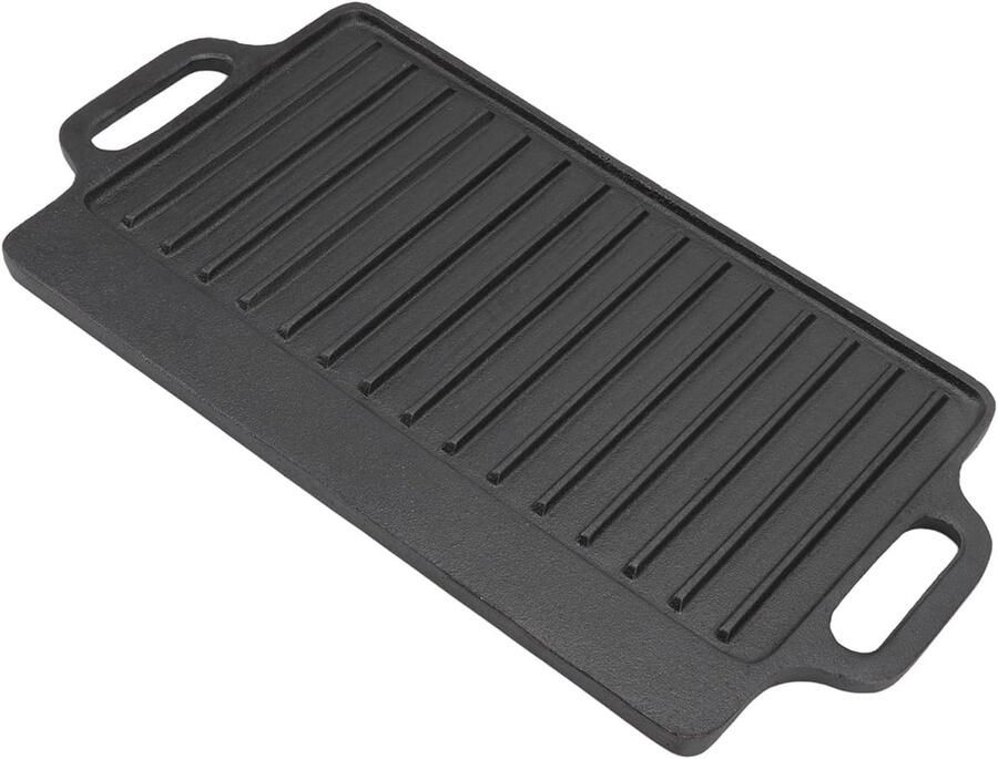 Grillplaat Gietijzer Bakplaat Pan Koken op Fornuis Dubbelzijdig Ontwerp 46x23 cm Zwart