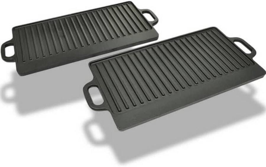 Grillplaat Gietijzer Dubbelzijdig 38x23 cm Set van 2