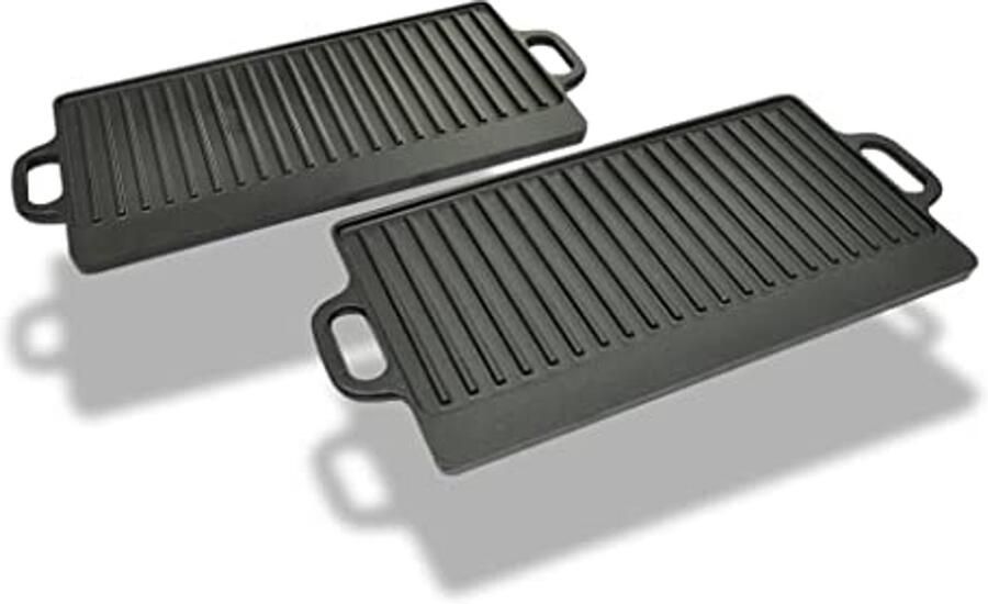 Grillplaat Gietijzer Dubbelzijdig 38x23 cm Set van 2