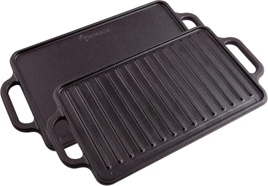 Grillplaat Gietijzer Dubbelzijdig Bruikbaar Buiten Koken Geëmailleerd Oppervlak 33x21cm Zwart