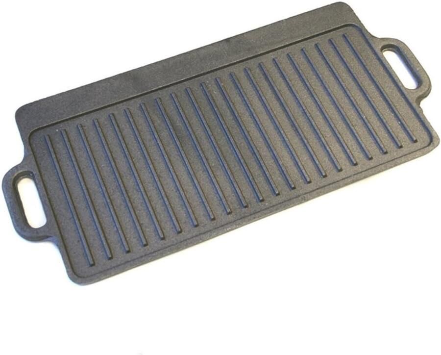 Grillplaat Gietijzer Dubbelzijdig Kookoppervlak Binnen Grillen Glad en Geribbeld 45 x 23 cm Zwart
