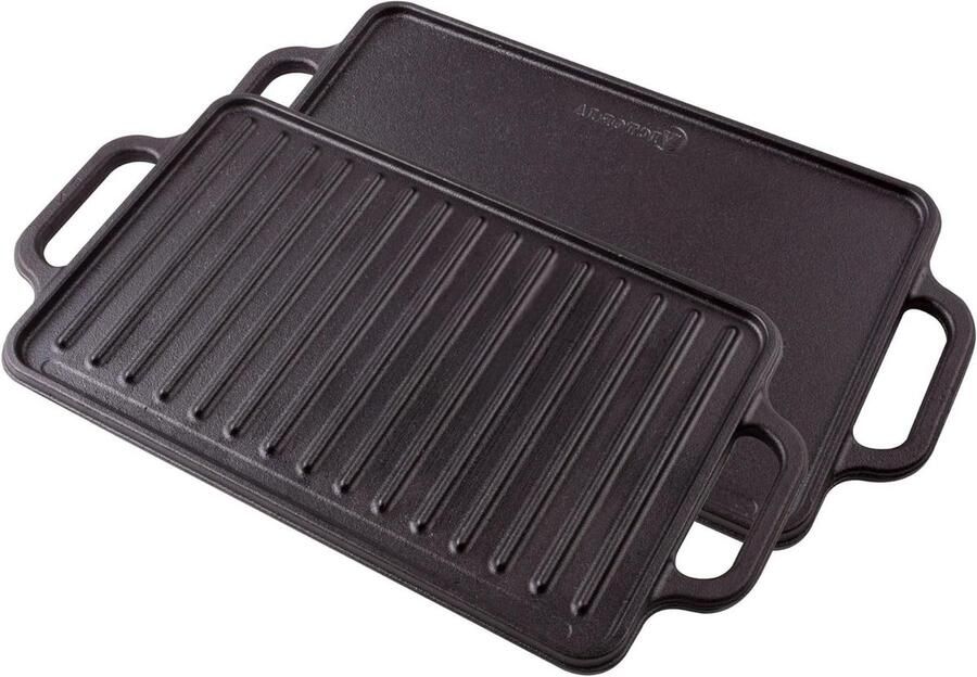Grillplaat Gietijzer Dubbelzijdige Pan Gerechten Bereiden Geëmailleerd Oppervlak 33 X 21cm Zwart