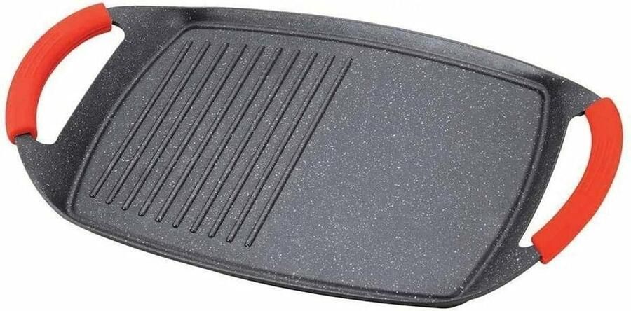Grillplaat Gietijzer Grillpan Ribbel Gezond Grillen Keramische Antiaanbaklaag 47 cm Zwart