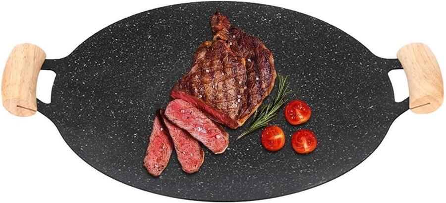 Grillplaat Gietijzer Koekenpan Bakplaat Buiten Koken Antiaanbak Gietijzer 34cm Diameter Zwart