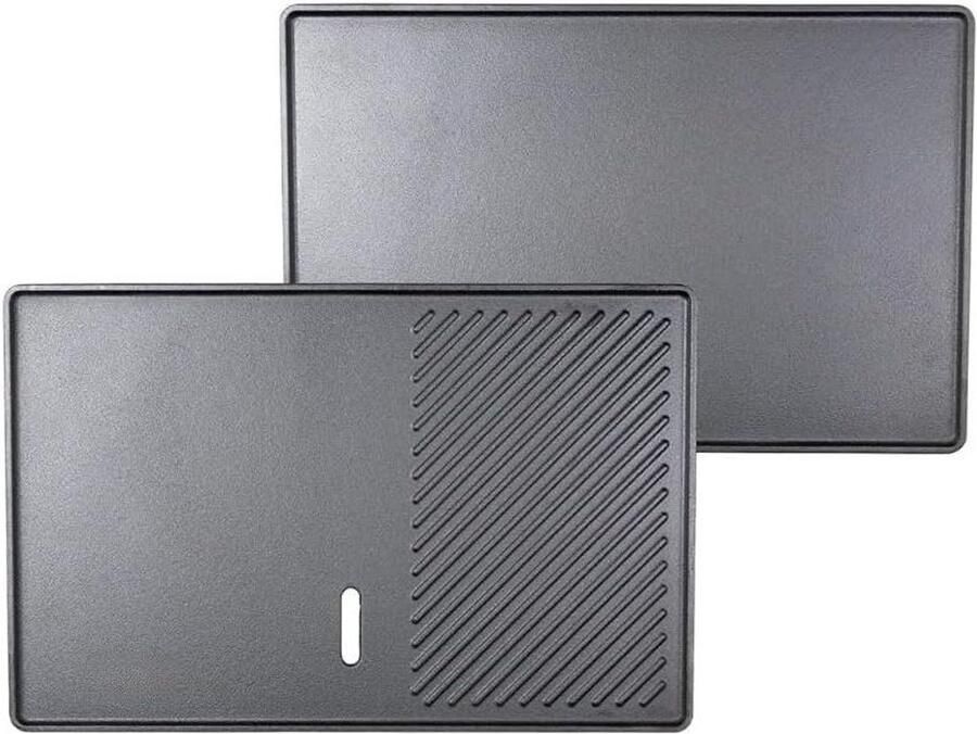 Grillplaat Gietijzer Omkeerbaar Plaat Buiten Koken Dubbelzijdig Gebruik 50 x 32 cm Zwart