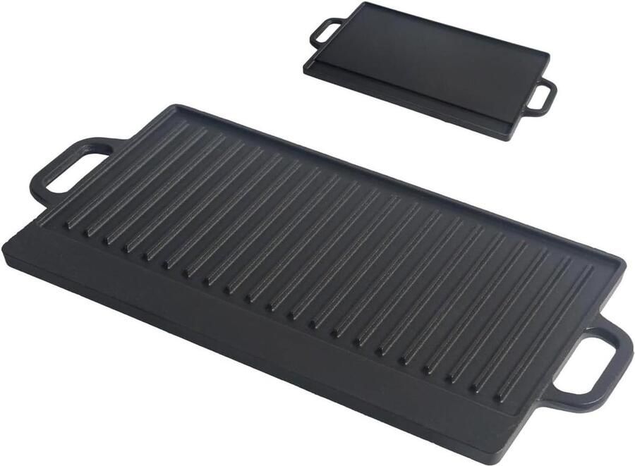 Grillplaat Gietijzer Omkeerplaat Bakplaat Buiten Koken Geribbelde Gladde Zijde 50 x 235 cm Zwart