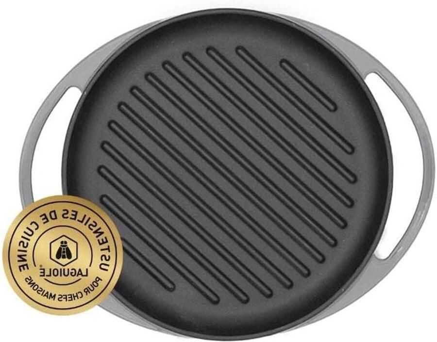 Grillplaat Gietijzer Plancha Grill Pan Gezond Grillen Geëmailleerd Oppervlak 25.5 x 26 cm Grijs