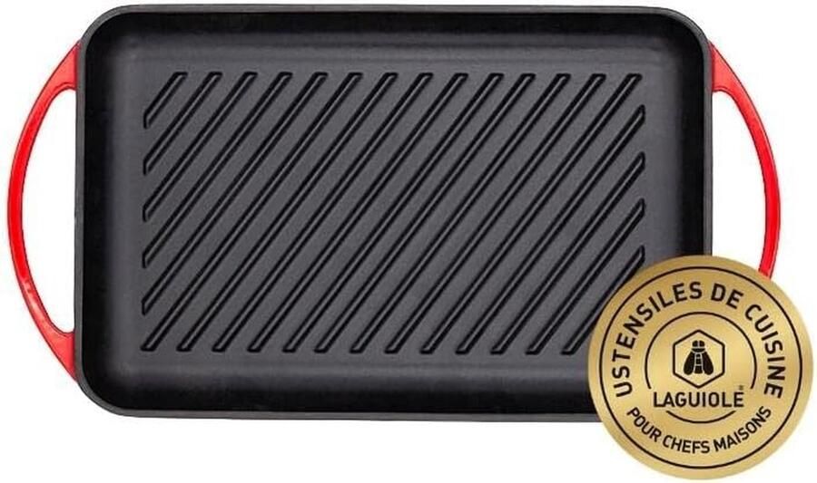 Grillplaat Gietijzer Rechthoekige Pan Vlees Vis Groenten Geëmailleerd Oppervlak 33x21x3 cm Rood