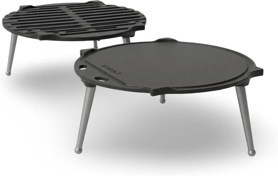 Grillplaat Gietijzer Ronde Bakplaat Buiten Koken Verstelbare Poten 30 cm Diameter Zwart