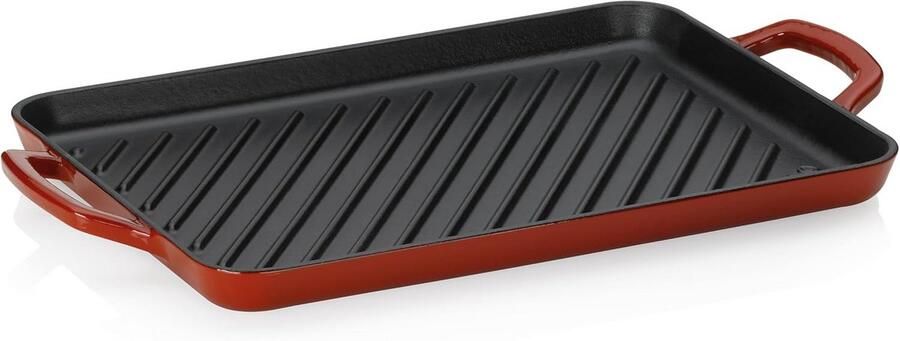 Grillplaat Gietijzeren Pan Binnen Grillen Hittebestendig 300°C 35 x 25 cm Rood