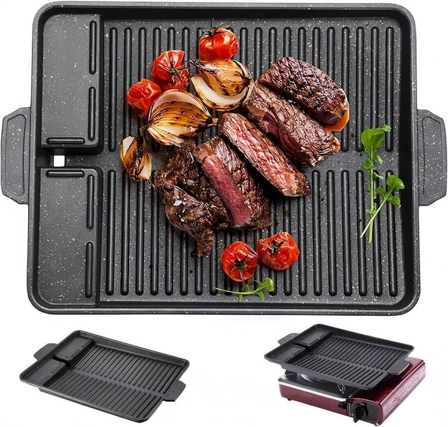 Grillplaat Gietijzer Rechthoekige Pan Buiten Koken Gelijkmatige Warmte 32x26 cm Zwart