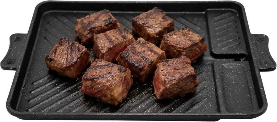 Grillplaat Gietijzeren pan Buiten koken Gelijkmatige warmte 32 x 26 cm Zwart