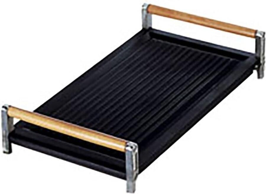 Grillplaat Gietijzeren Pan Koken Met Houten Handvat 206 x 428 cm Zwart