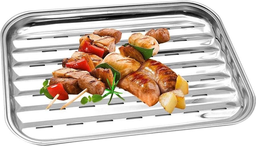 Grillplaat Grillbak Groente Buiten Koken Roestvrij Staal 34.3 cm Zilver