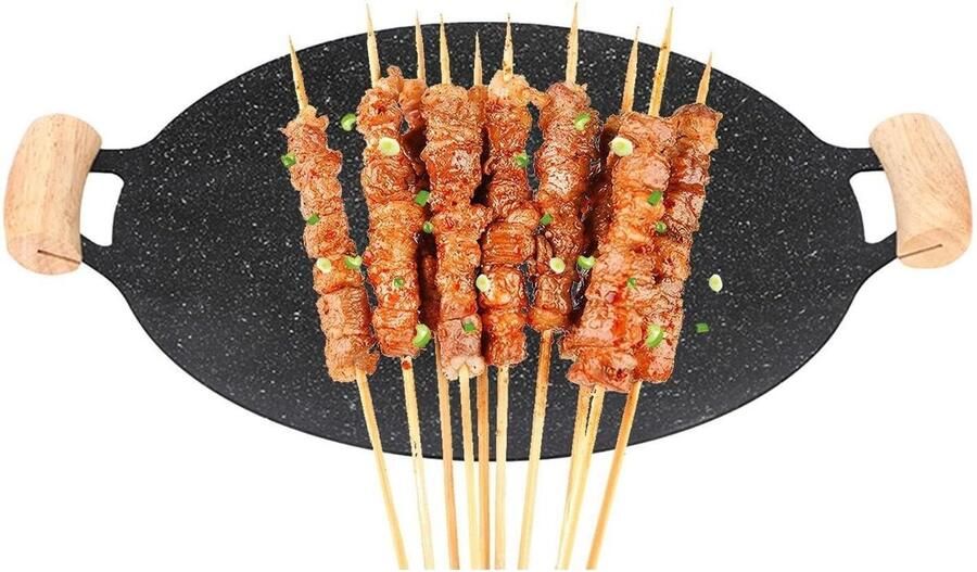 Grillplaat Grillpan Ronde Pan Vlees Groenten Grillen Natuurlijke Minerale Coating 34 cm Diameter Zwart